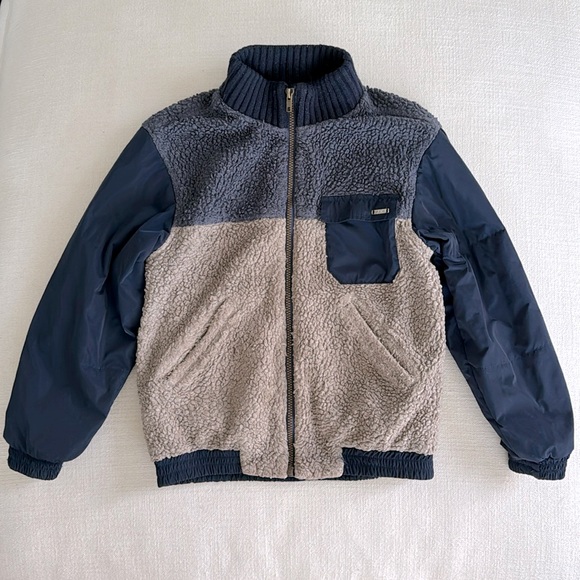 PAN CON CHOCOLATE boys navy & khaki fleece jacket, size 12 - Picture 1 of 7